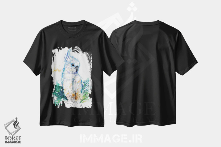 تیشرت مشکی طرح دار طوطی کاکادو، مدیوم اثر بیبزآرتس | immage.ir