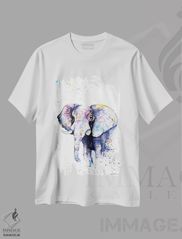 تیشرت سفید طرح دار فیل هرگز فراموش نمی کند، مدیوم اثر بیبزآرتس | immage.ir