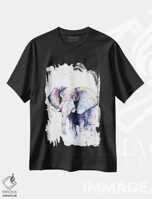 تیشرت مشکی طرح دار فیل هرگز فراموش نمی کند، مدیوم اثر بیبزآرتس | فروشگاه ایماژ