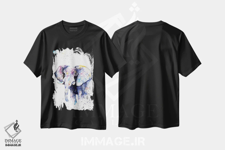 تیشرت مشکی طرح دار فیل هرگز فراموش نمی کند، مدیوم اثر بیبزآرتس | فروشگاه ایماژ