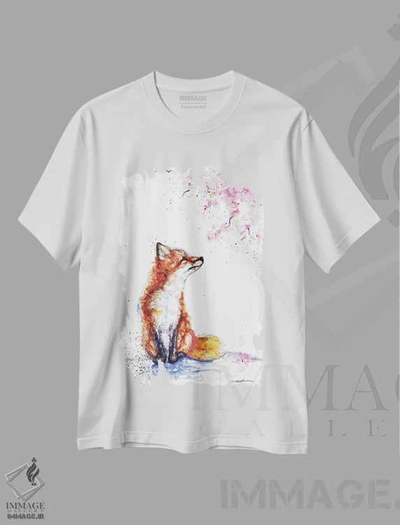 تیشرت سفید طرح دار روباه و شکوفه، مدیوم اثر بیبزآرتس | فروشگاه ایماژ