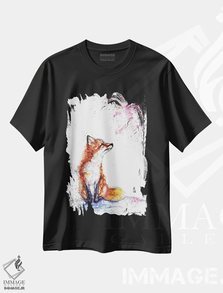 تیشرت مشکی طرح دار روباه و شکوفه، مدیوم اثر بیبزآرتس | immage.ir
