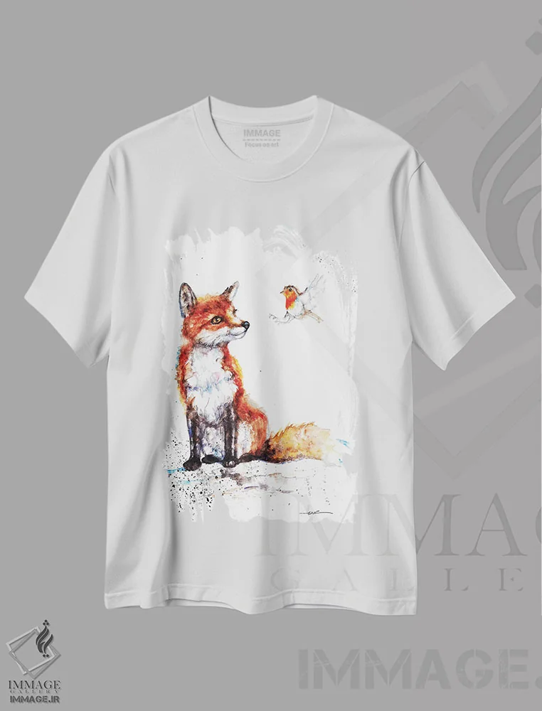 تیشرت سفید طرح دار روباه و سینه سرخ، مدیوم اثر بیبزآرتس | immage.ir