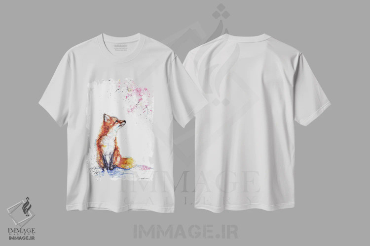 تیشرت سفید طرح دار روباه و شکوفه، مدیوم اثر بیبزآرتس | فروشگاه ایماژ