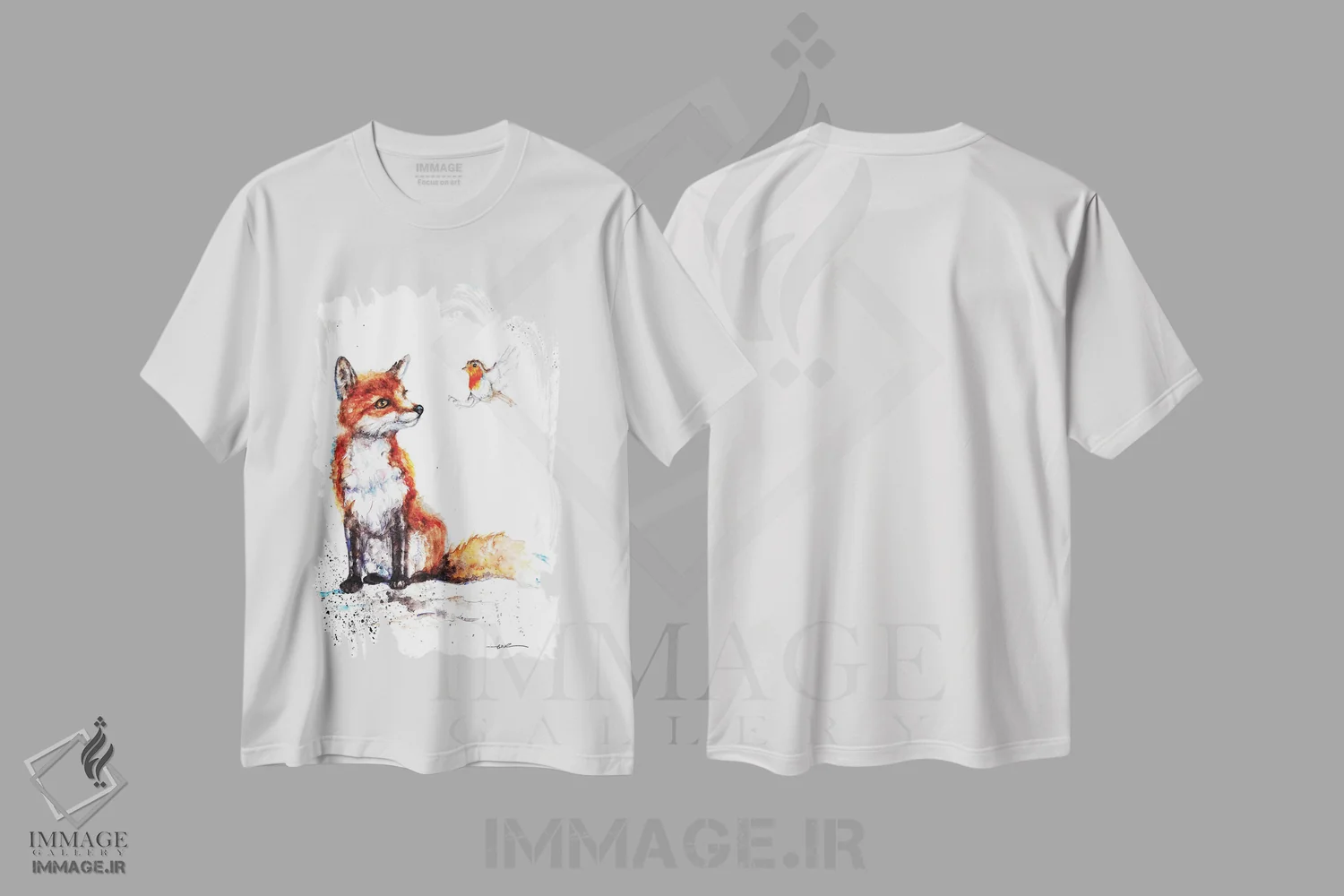 تیشرت سفید طرح دار روباه و سینه سرخ، مدیوم اثر بیبزآرتس | immage.ir