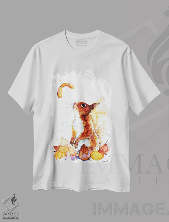 تیشرت سفید طرح دار سنجاب پائیزی، مدیوم اثر بیبزآرتس | فروشگاه ایماژ