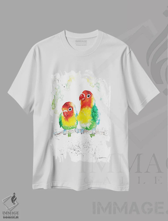 تیشرت سفید طرح دار مرغان عاشق، مدیوم اثر بیبزآرتس | فروشگاه ایماژ