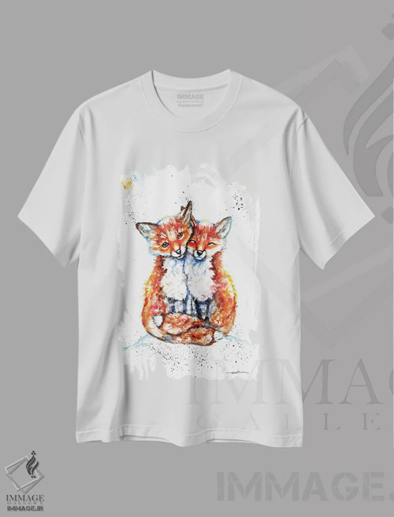 تیشرت سفید طرح دار روباه های عاشق، مدیوم اثر بیبزآرتس | immage.ir