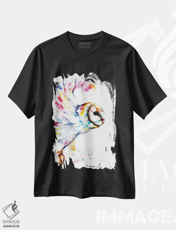 تیشرت مشکی طرح دار جغد نیمه شب، مدیوم اثر بیبزآرتس | immage.ir