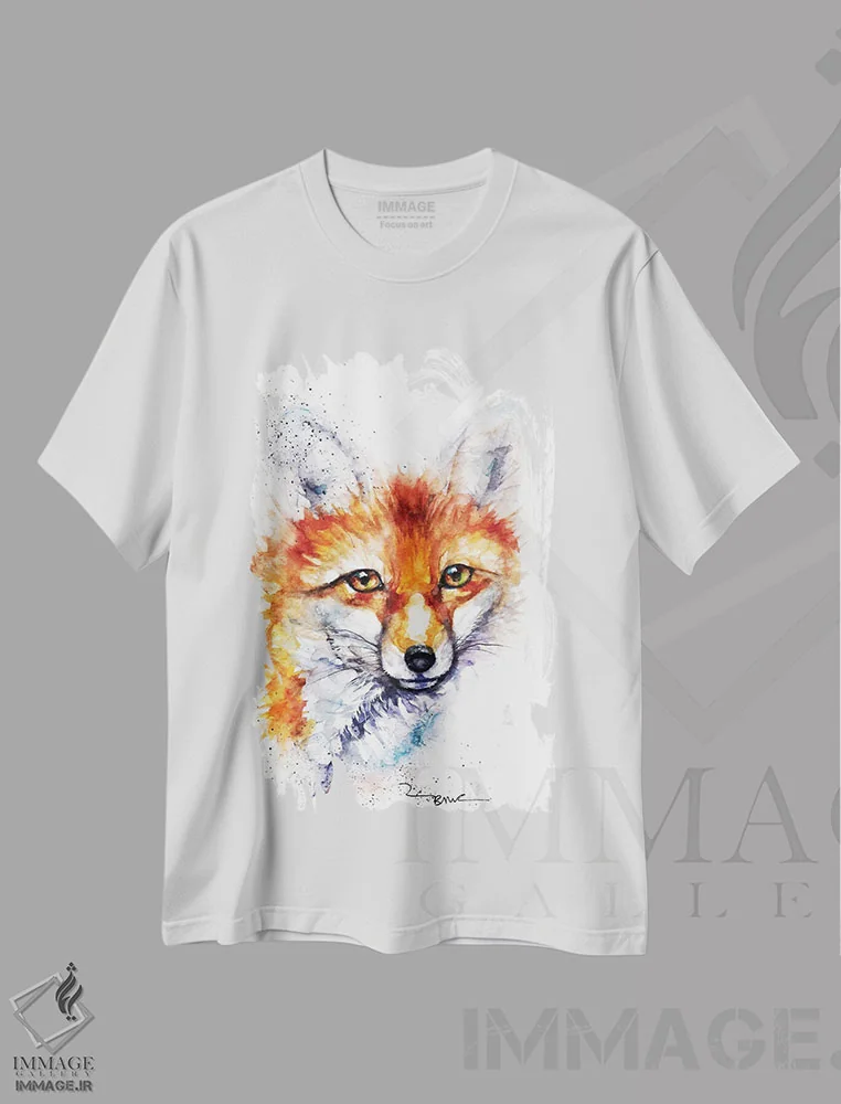 تیشرت سفید طرح دار روباه ماده زیبا، مدیوم اثر بیبزآرتس | immage.ir
