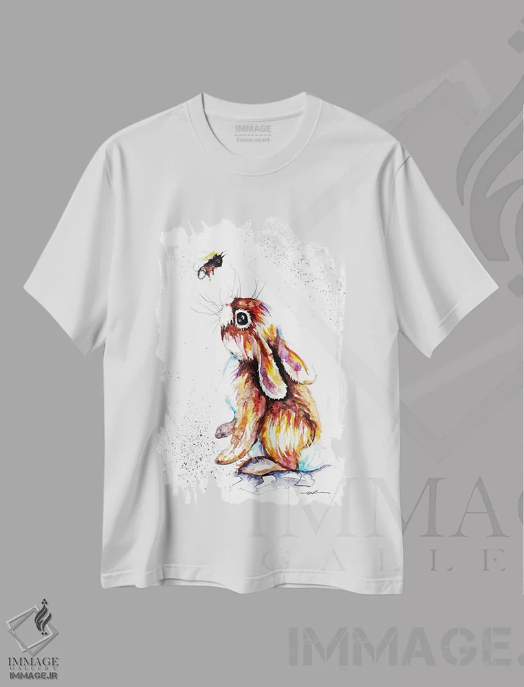 تیشرت سفید طرح دار خرگوش و زنبور ۱، مدیوم اثر بیبزآرتس | فروشگاه ایماژ