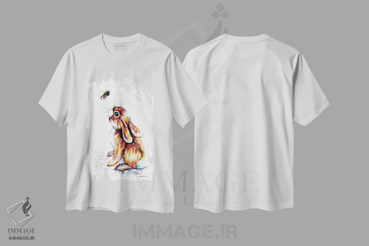 تیشرت سفید طرح دار خرگوش و زنبور ۱، مدیوم اثر بیبزآرتس | فروشگاه ایماژ