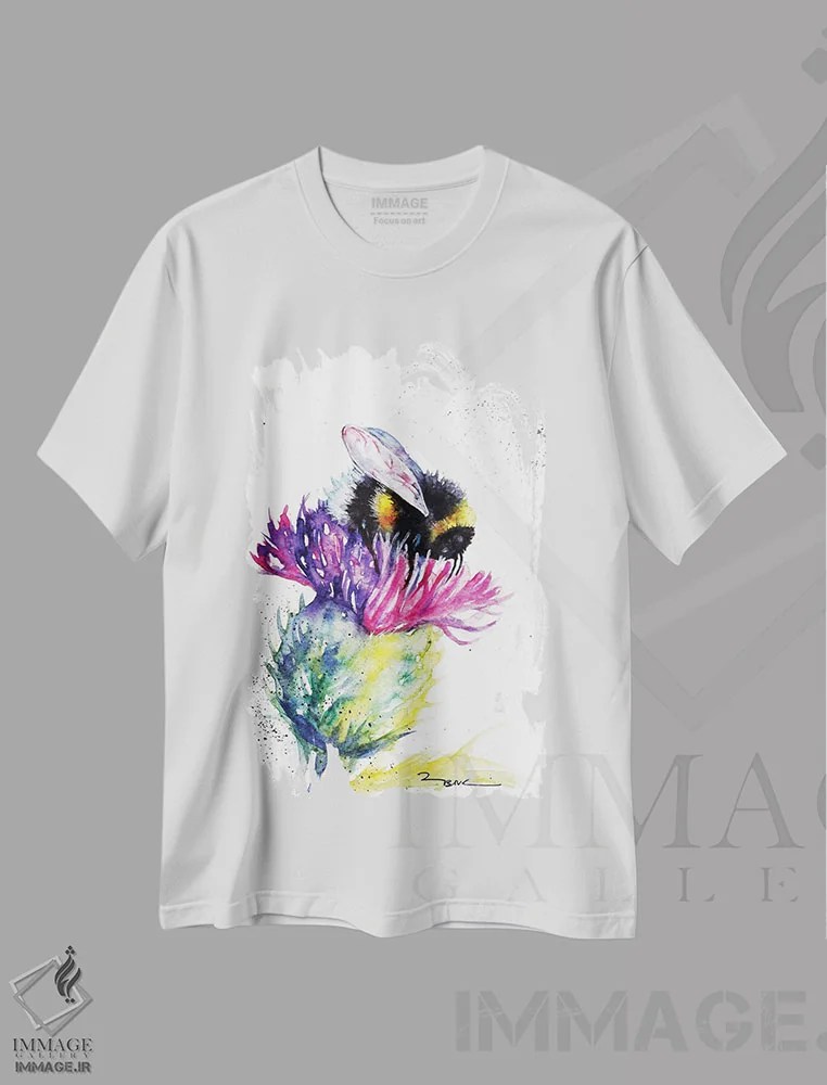تیشرت سفید طرح دار زنبور و خار، مدیوم اثر بیبزآرتس | immage.ir