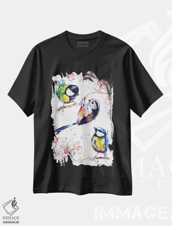 تیشرت مشکی طرح دار سه پرنده کوچک، مدیوم اثر بیبزآرتس | فروشگاه ایماژ