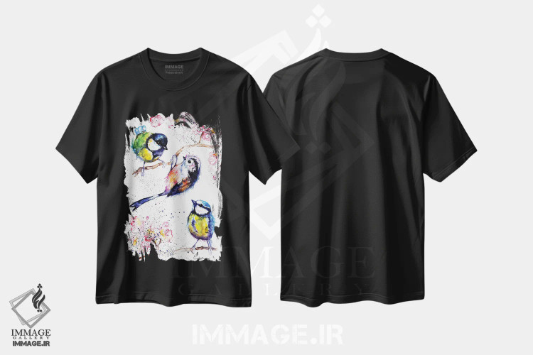تیشرت مشکی طرح دار سه پرنده کوچک، مدیوم اثر بیبزآرتس | فروشگاه ایماژ
