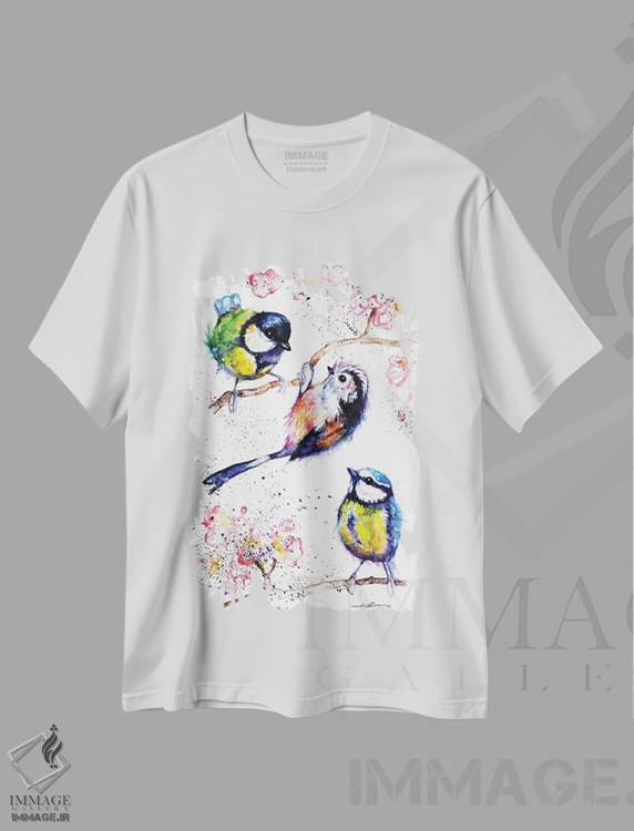 تیشرت سفید طرح دار سه پرنده کوچک، مدیوم اثر بیبزآرتس | immage.ir