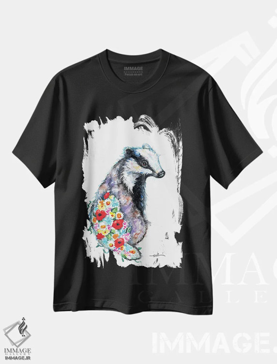 تیشرت مشکی طرح دار گورکن شکوفه دهنده، مدیوم اثر بیبزآرتس | فروشگاه ایماژ