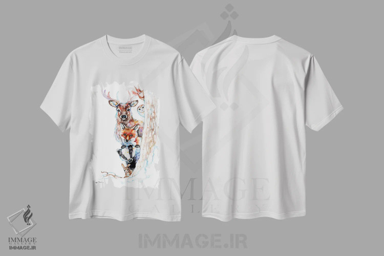 تیشرت سفید طرح دار گروه روستایی، دکور کلبه و لژ اثر بیبزآرتس | فروشگاه ایماژ