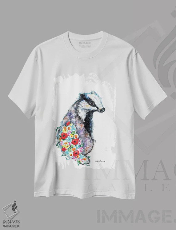 تیشرت سفید طرح دار گورکن شکوفه دهنده، مدیوم اثر بیبزآرتس | immage.ir