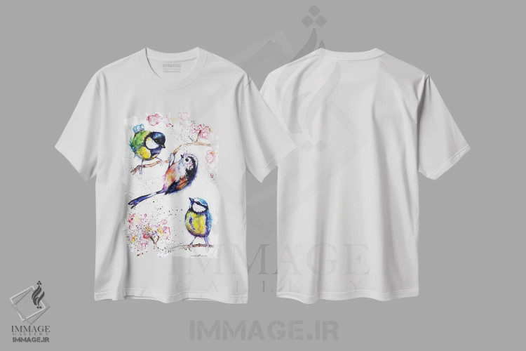 تیشرت سفید طرح دار سه پرنده کوچک، مدیوم اثر بیبزآرتس | immage.ir