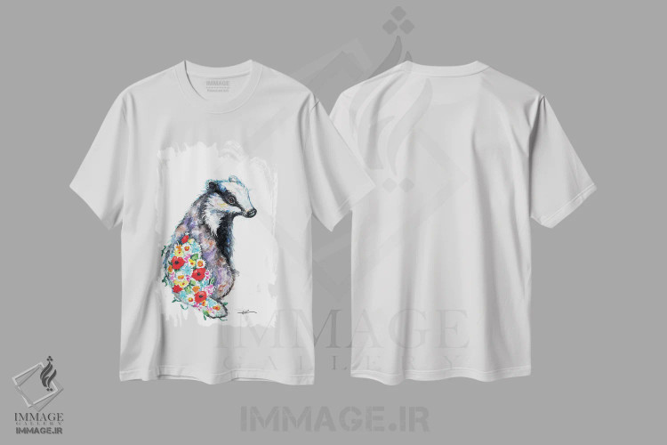 تیشرت سفید طرح دار گورکن شکوفه دهنده، مدیوم اثر بیبزآرتس | immage.ir