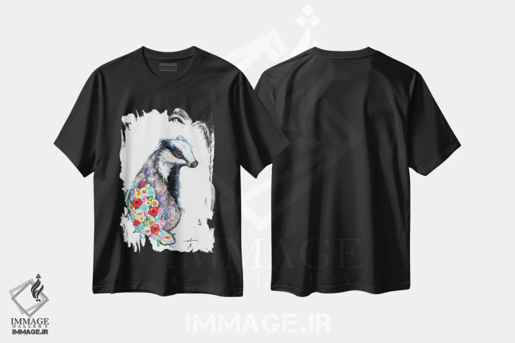 تیشرت مشکی طرح دار گورکن شکوفه دهنده، مدیوم اثر بیبزآرتس | فروشگاه ایماژ