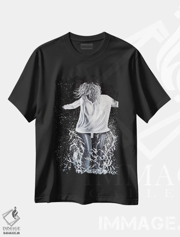 تیشرت مشکی طرح دار لب ساحل، هنر فاخر معاصر اثر براندون اسکات | فروشگاه ایماژ