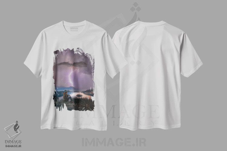 تیشرت سفید طرح دار اندیشه های دریاچه بلد، عکاسی هوایی اثر برنت شاونور | immage.ir
