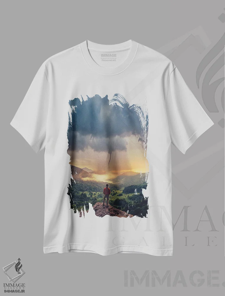 تیشرت سفید طرح دار افکار طوفانی، عکاسی هوایی اثر برنت شاونور | فروشگاه ایماژ