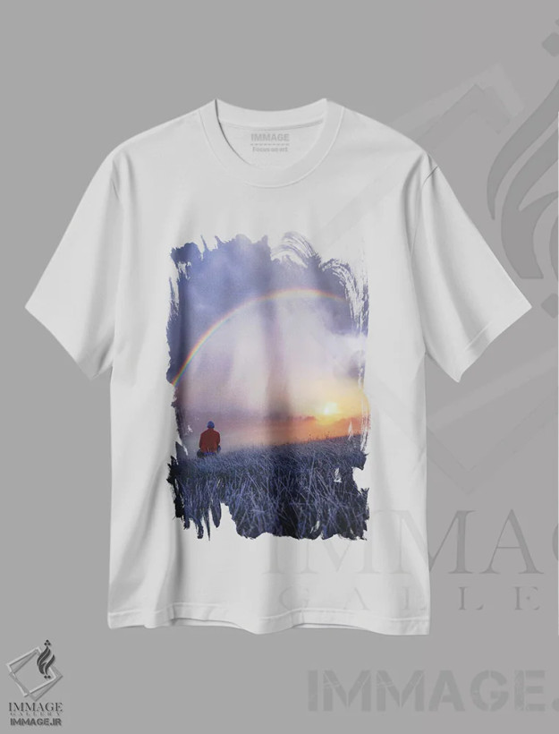 تیشرت سفید طرح دار رنگین کمان های یخ زده، مدیوم اثر برنت شاونور | فروشگاه ایماژ