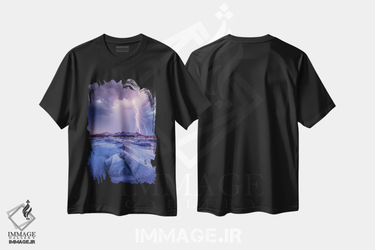 تیشرت مشکی طرح دار درخش برق یخ زده، عکاسی هوایی اثر برنت شاونور | فروشگاه ایماژ