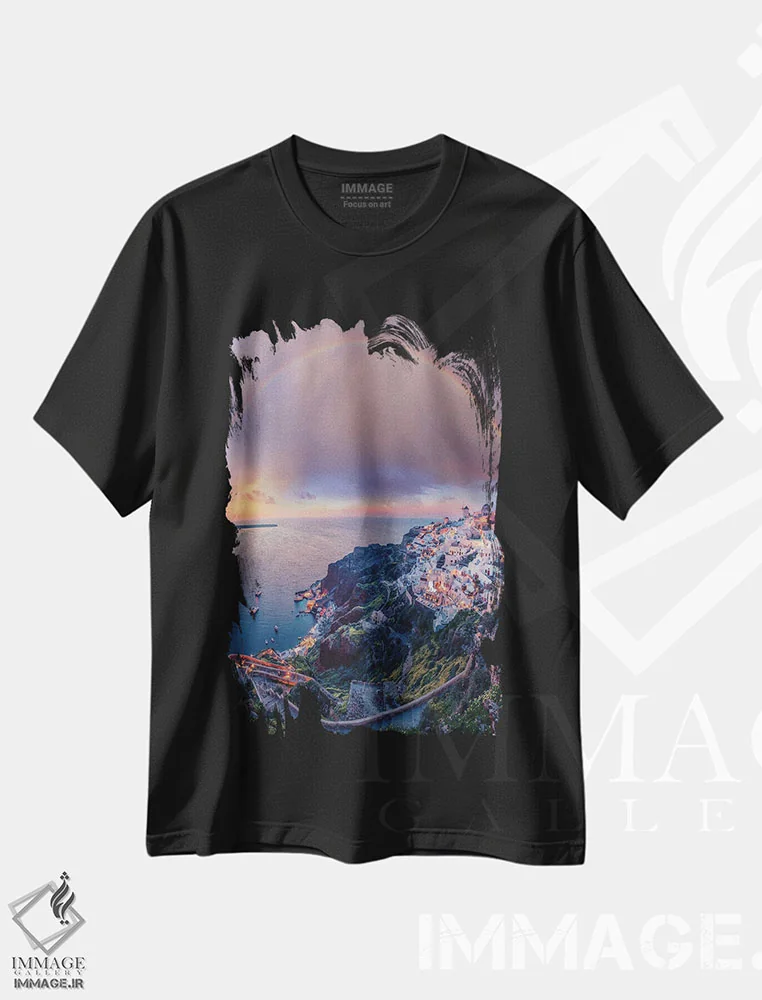 تیشرت مشکی طرح دار رویای یونان، عکاسی هوایی اثر برنت شاونور | immage.ir