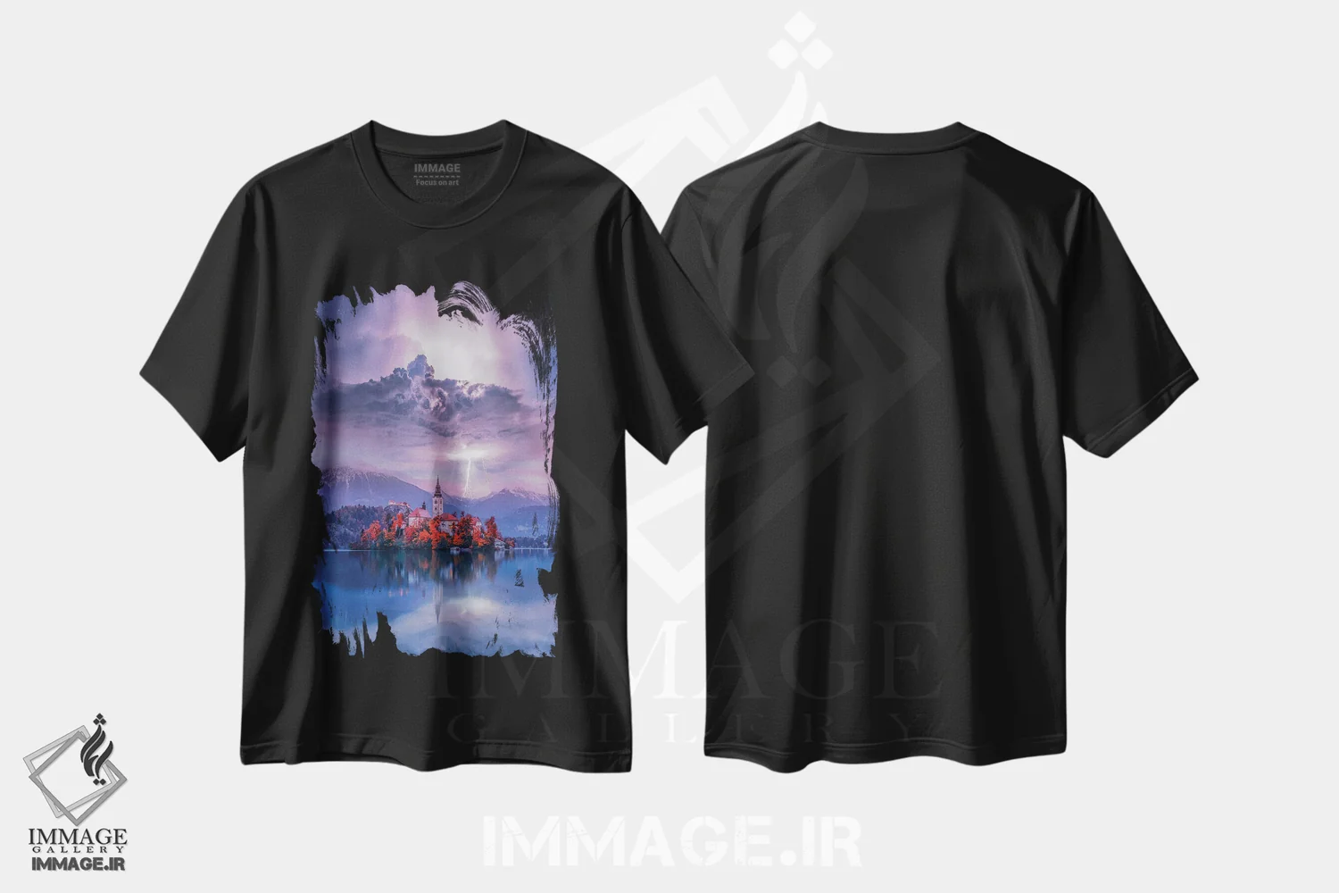 تیشرت مشکی طرح دار کمال دریاچه بلد، مدیوم اثر برنت شاونور | فروشگاه ایماژ