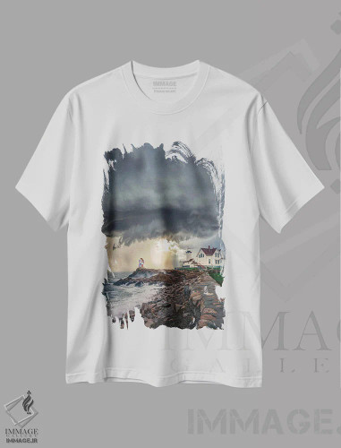تیشرت سفید طرح دار فانوس دریایی ماساچوست، مدیوم اثر برنت شاونور | فروشگاه ایماژ