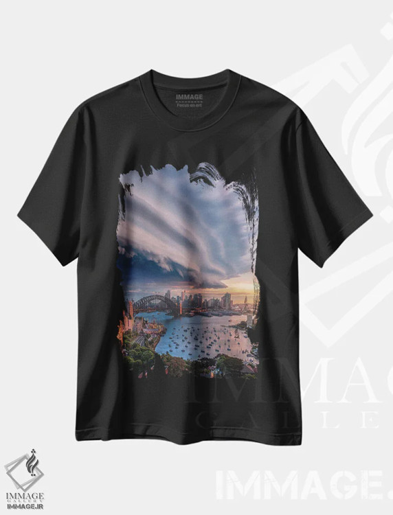 تیشرت مشکی طرح دار ابر طاقچه ای سیدنی، عکاسی هوایی اثر برنت شاونور | immage.ir