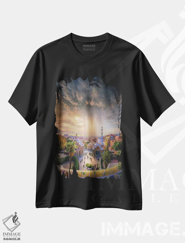 تیشرت مشکی طرح دار آسمان بارسلونا، عکاسی هوایی اثر برنت شاونور | immage.ir