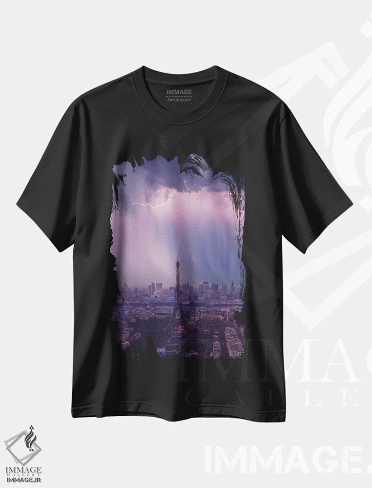 تیشرت مشکی طرح دار وحشت در پاریس، عکاسی هوایی اثر برنت شاونور | فروشگاه ایماژ