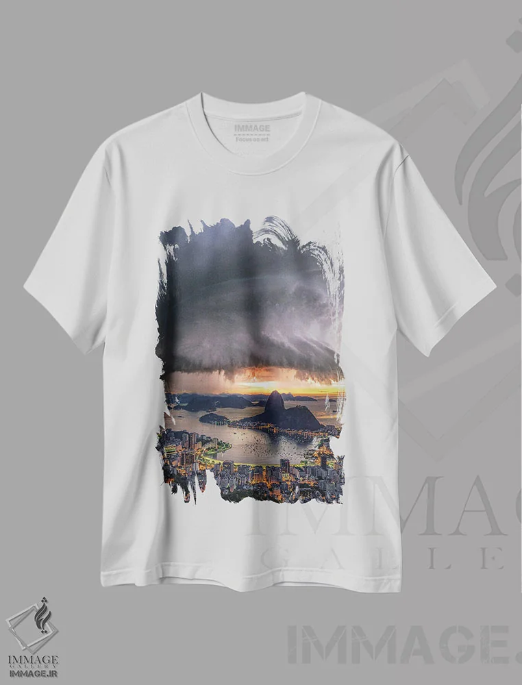 تیشرت سفید طرح دار چرخشبر فراز ریو، عکاسی هوایی اثر برنت شاونور | فروشگاه ایماژ