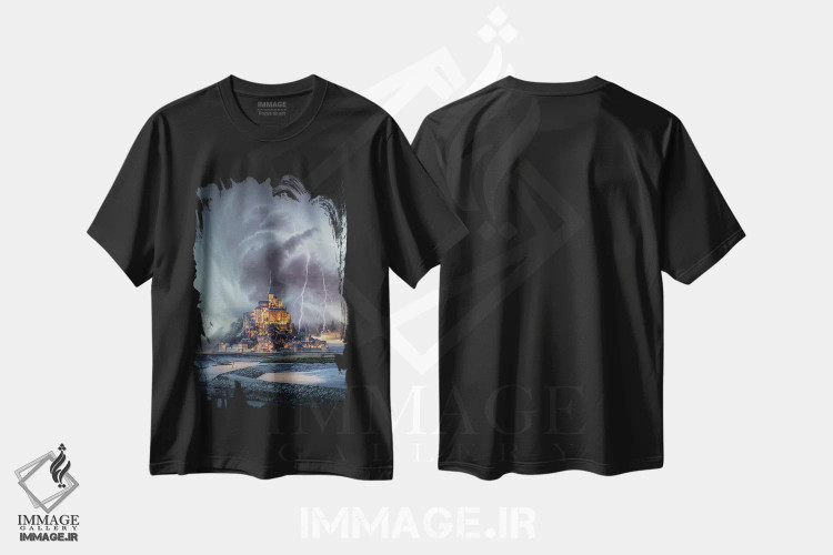 تیشرت مشکی طرح دار پیچش در کوه سنت مایکل، عکاسی هوایی اثر برنت شاونور | فروشگاه ایماژ