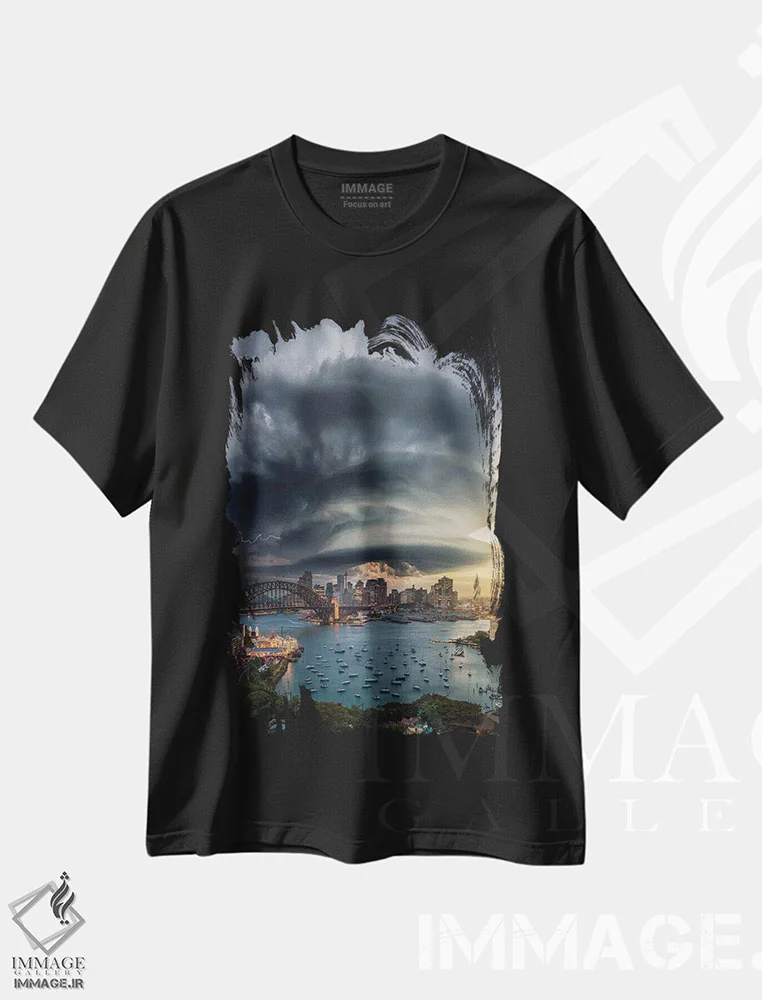 تیشرت مشکی طرح دار ابر ابرسلول سیدنی، عکاسی هوایی اثر برنت شاونور | immage.ir
