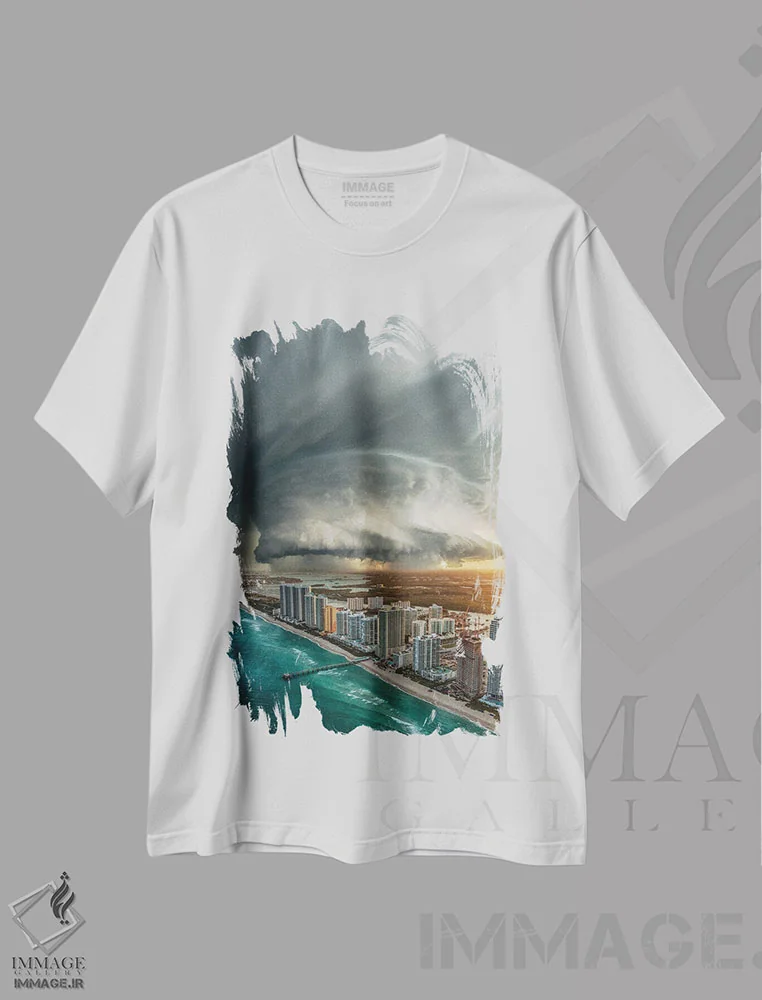 تیشرت سفید طرح دار مصیبت ساحل میامی، عکاسی هوایی اثر برنت شاونور | immage.ir