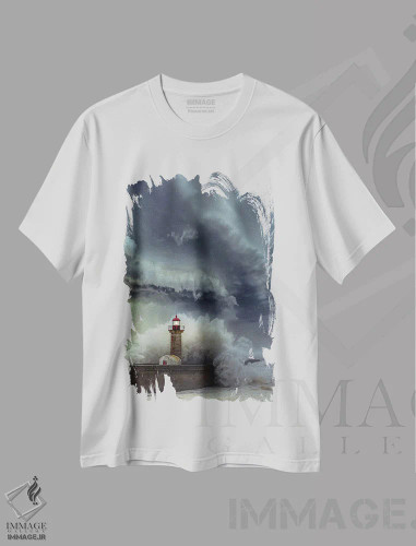 تیشرت سفید طرح دار آشوب فانوس دریایی، مدیوم اثر برنت شاونور | فروشگاه ایماژ