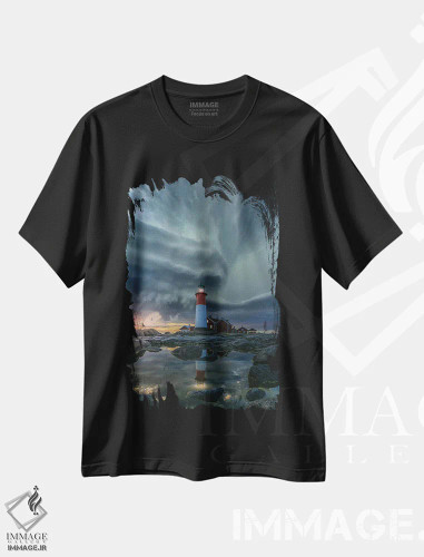 تیشرت مشکی طرح دار نور در میان صخره ها، مدیوم اثر برنت شاونور | فروشگاه ایماژ