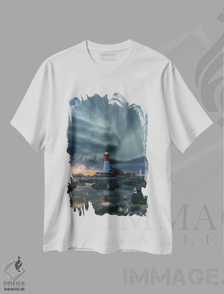 تیشرت سفید طرح دار نور در میان صخره ها، مدیوم اثر برنت شاونور | immage.ir