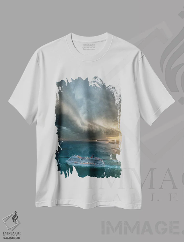 تیشرت سفید طرح دار سفر دریایی به ناکجا، سواحل از نمای بالا اثر برنت شاونور | immage.ir