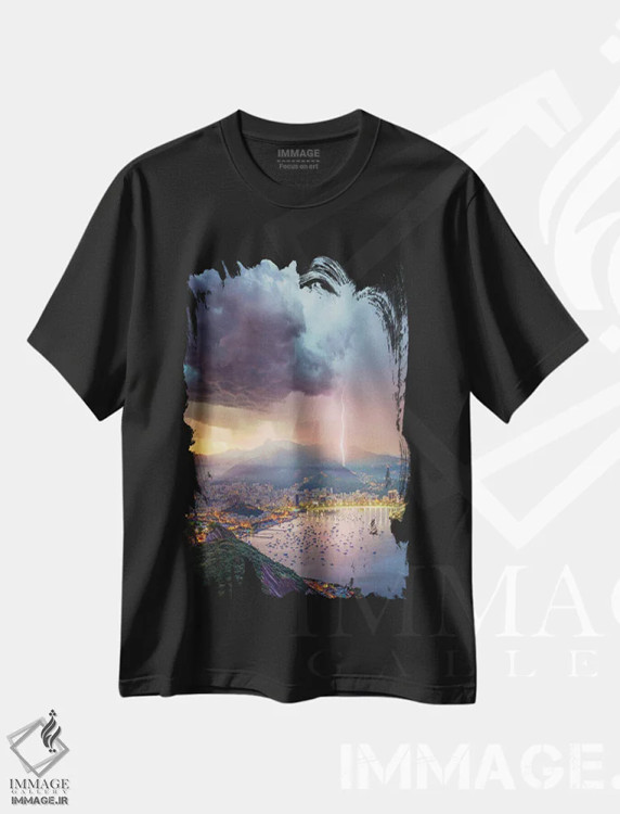 تیشرت مشکی طرح دار نورهای صورتی بر فراز ریو، عکاسی هوایی اثر برنت شاونور | immage.ir