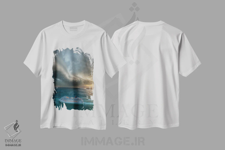 تیشرت سفید طرح دار سفر دریایی به ناکجا، سواحل از نمای بالا اثر برنت شاونور | immage.ir
