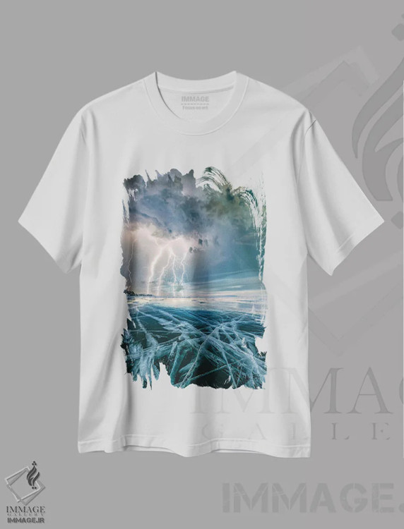 تیشرت سفید طرح دار صاعقه یخی، عکاسی هوایی اثر برنت شاونور | فروشگاه ایماژ