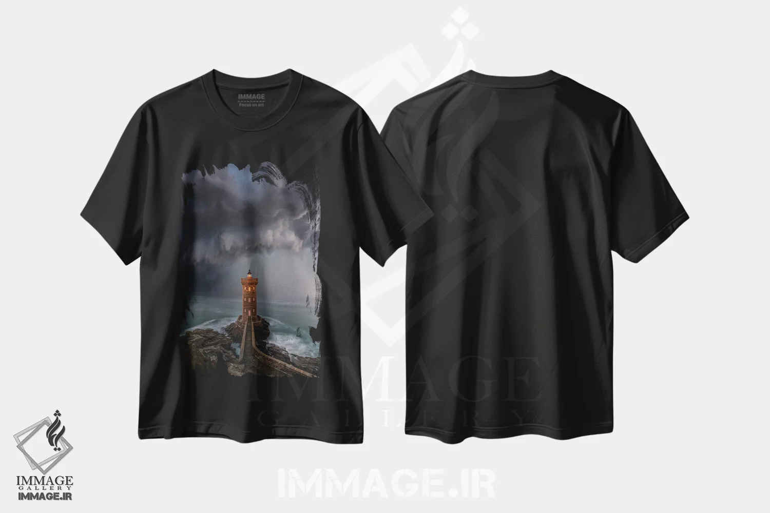 تیشرت مشکی طرح دار باران سیل آسا در فانوس دریایی، مدیوم اثر برنت شاونور | immage.ir