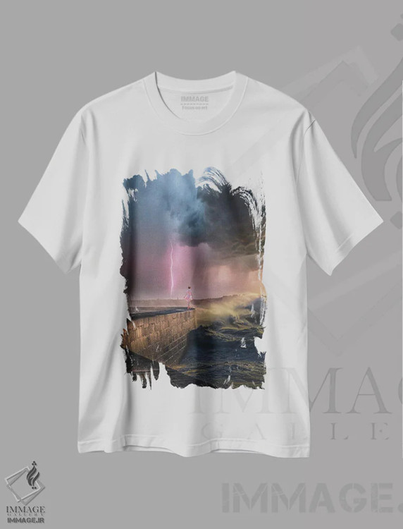 تیشرت سفید طرح دار امواج لاتام، مدیوم اثر برنت شاونور | immage.ir